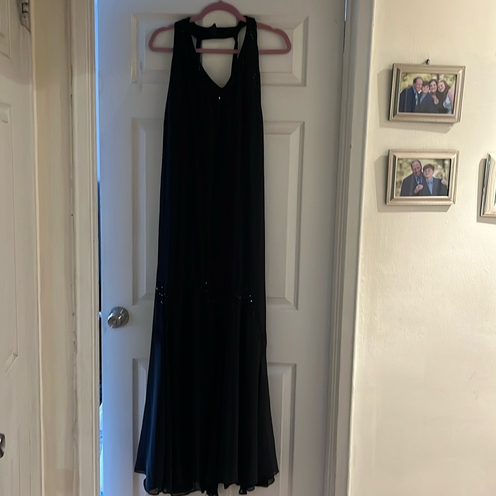 Plus size halter top black evening gown